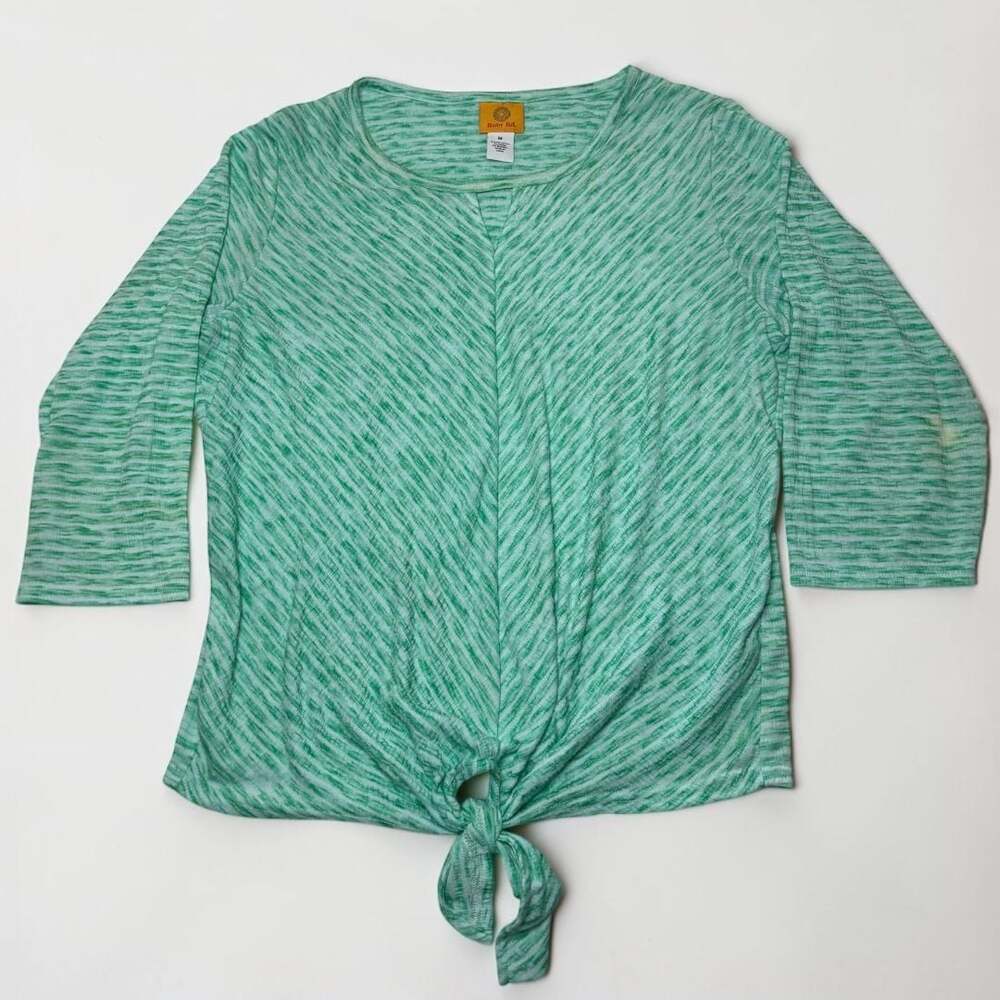 Ruby Rd. Women's Green Space-Dye Tie-Front Three-Quarter Sleeve Top Sz M